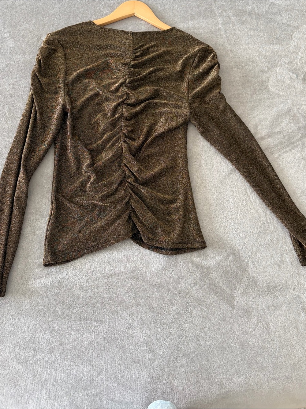 Veronica Beard Metallic Bronze Ruched V-Neck Long-Sleeve Top - Picture 2 of 4